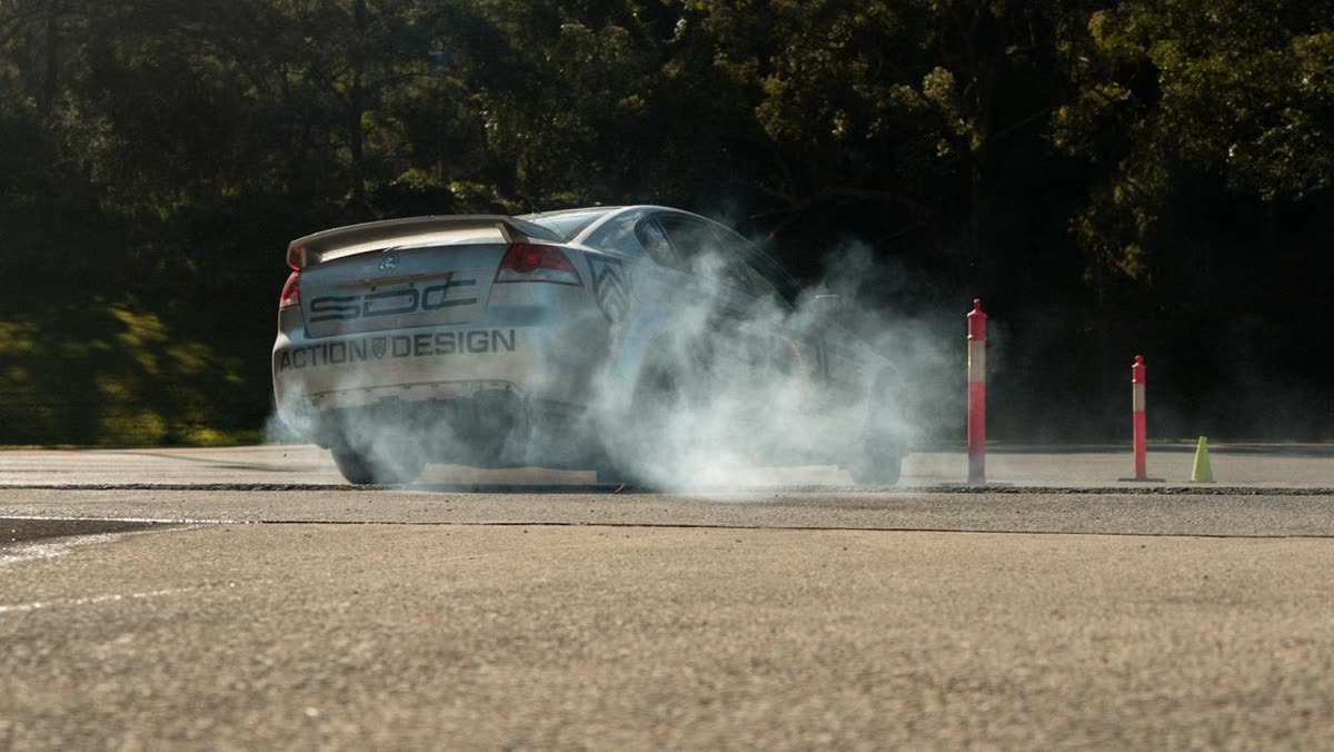 SDC car sliding through smoke